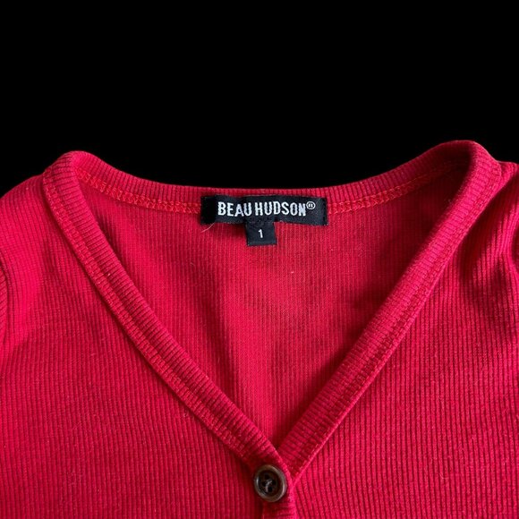 Beau Hudson Lightweight Ribbed Red Cardigan - Picture 3 of 5